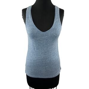 MAJESTIC FILATURES Linen Blend V-Neck Blue Sleeveless Tank Top Size 1 S Small